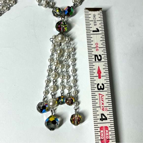 VTG 60's Aurora Borealis Pearl Tassel Matinee Necklace & Earrings Set - Picture 8 of 10